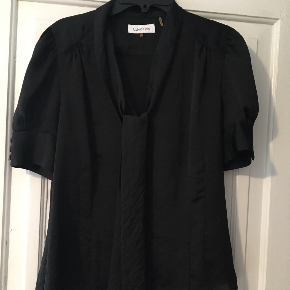 Calvin Klein short sleeve tie-neck blouse